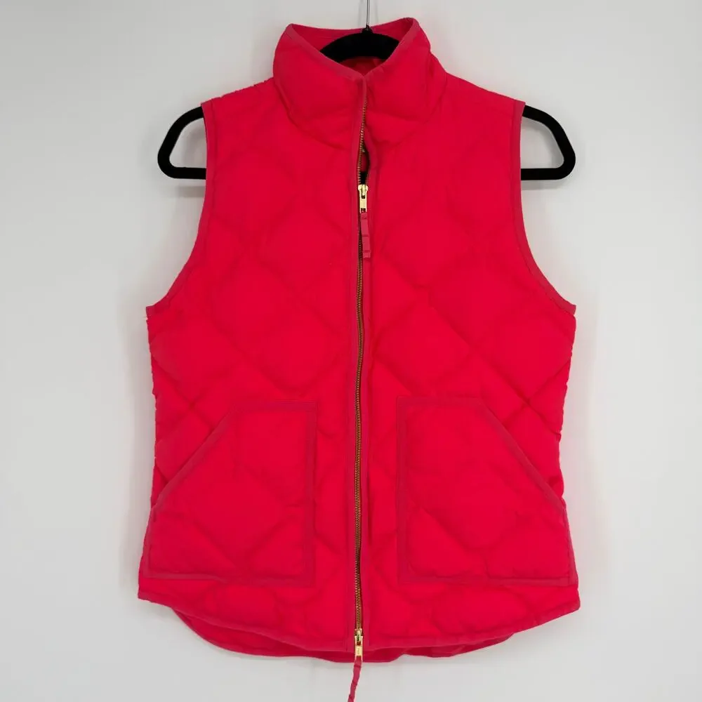 J.Crew Excursion Hibiscus Pink Down Quilted Zip Front Puffer Vest Womens XS